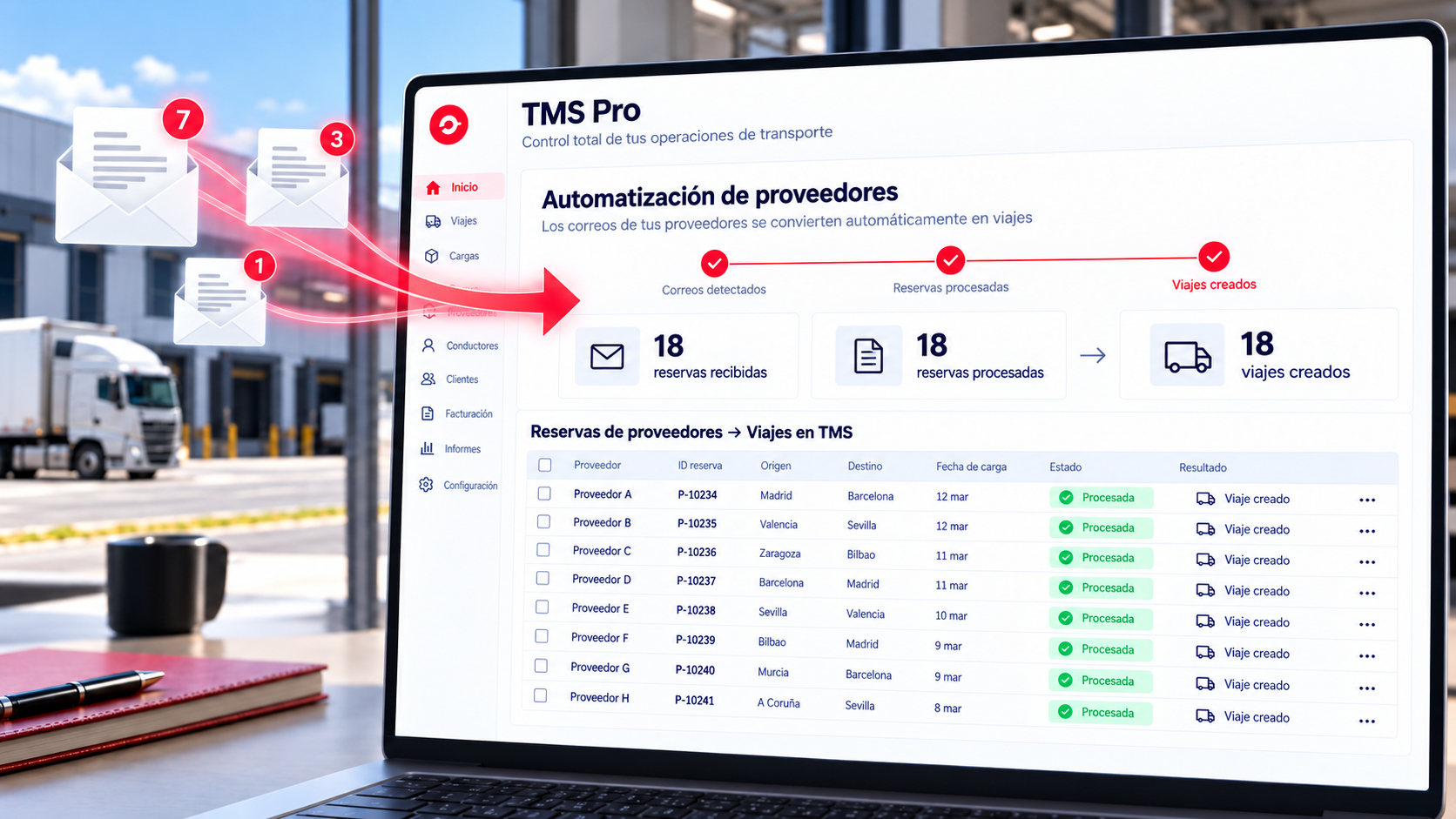 Hoofdweergave van TMS Pro in Powerload