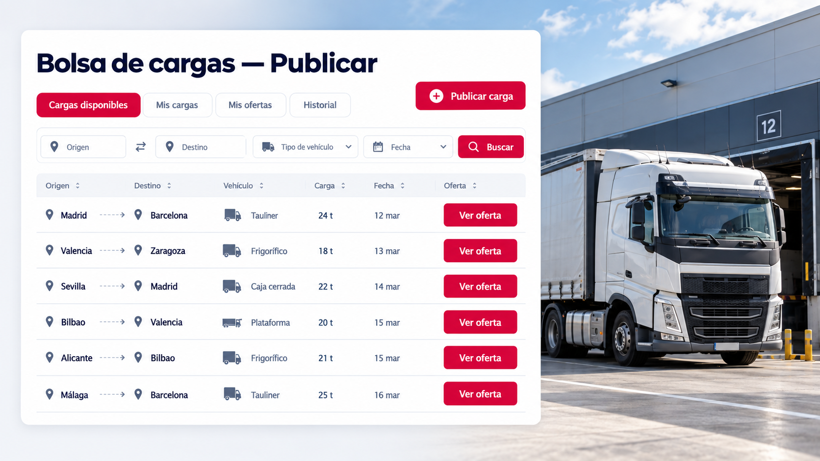 Hoofdweergave van Vrachtbeurs — Publiceren in Powerload
